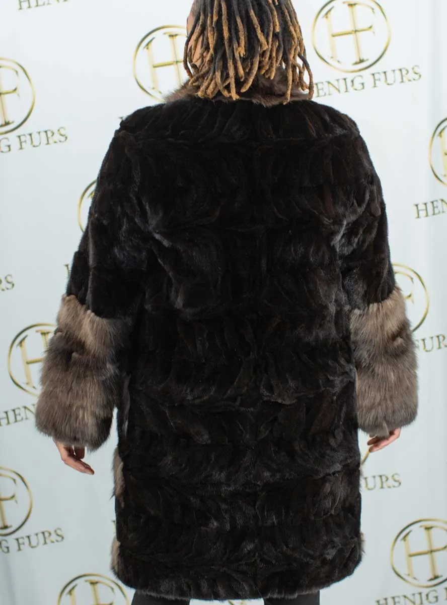 Sheared Sectioned Mink Fur Stroller with Sable Fur Trim