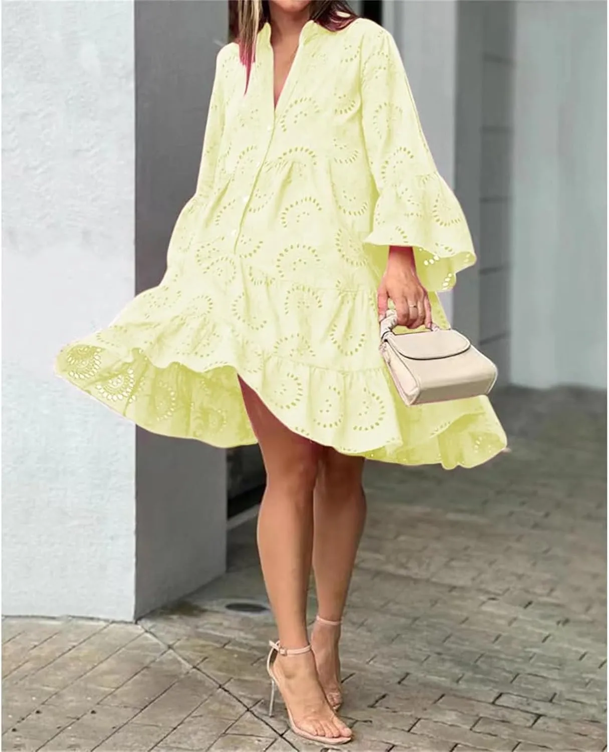 Short Dresses for Women Casual Summer Mini Dress Crochet Plus Size Button Down V Neck Dress T Shirt Beach Sundress