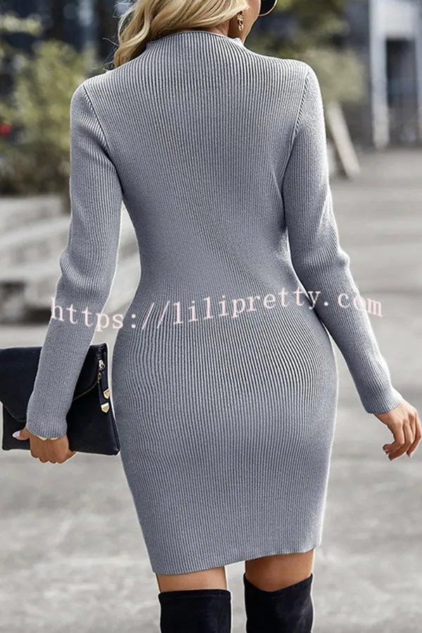 Tatiana Ribbed Open Knit Long Sleeve Mini Dress