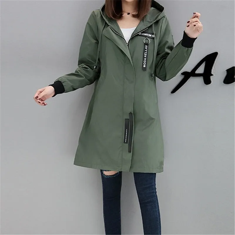 Trench Coat Womens 2022 Spring Autumn Hoodies Tops Slim Students Baseball Clothes Medium length Windbreaker Coats Lady Outerwear