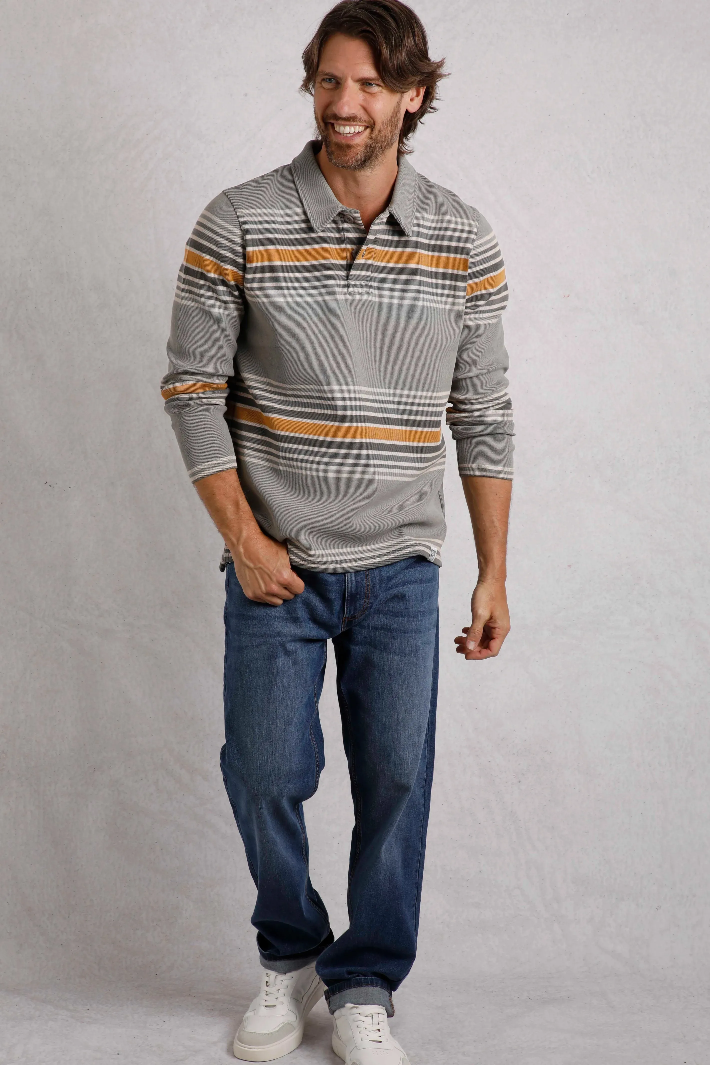 Weird Fish 2XL Limestone Caudale Heavyweight Stripe Rib Rugby Shirt