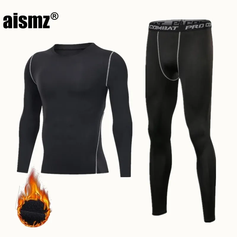 Winter Thermal Underwear Men Compression Fitness Fleece Man Sport First Layer Underwear Set Second Thermal Men's Skin Long Johns