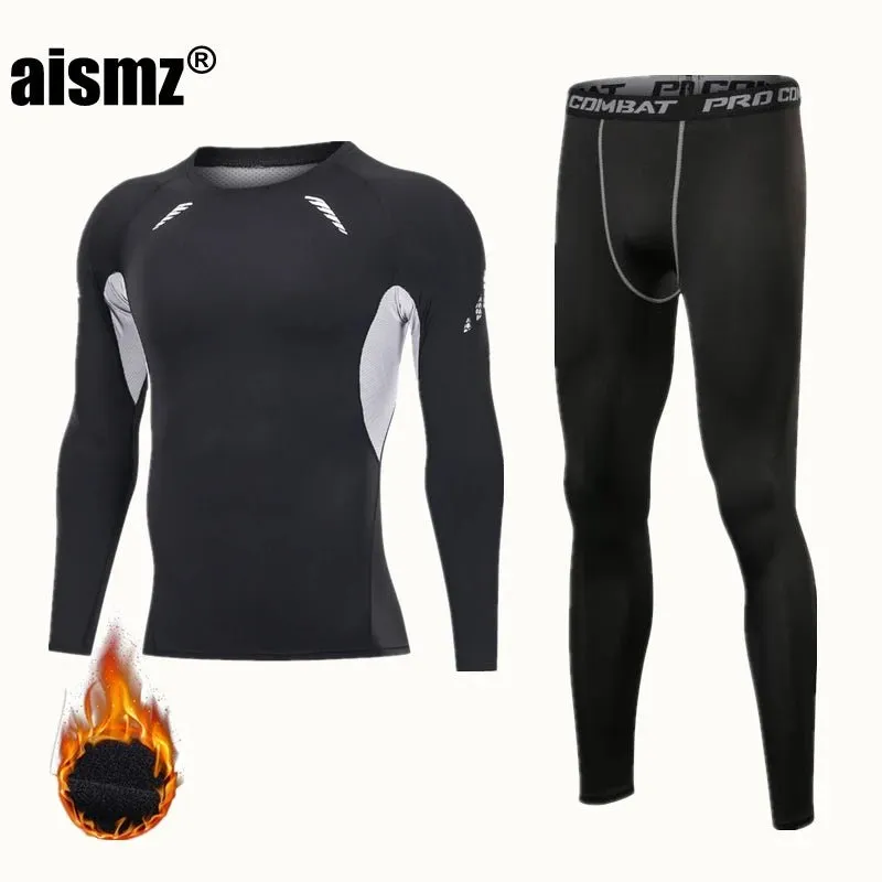 Winter Thermal Underwear Men Compression Fitness Fleece Man Sport First Layer Underwear Set Second Thermal Men's Skin Long Johns