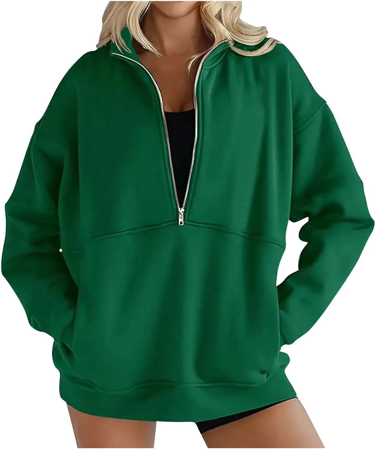 Women Fleece Half Zip Pullover Comfy Oversized Sweatshirt Trendy 1/4 Zip Up Hoodie Casual Fall Sweaters with Pockets